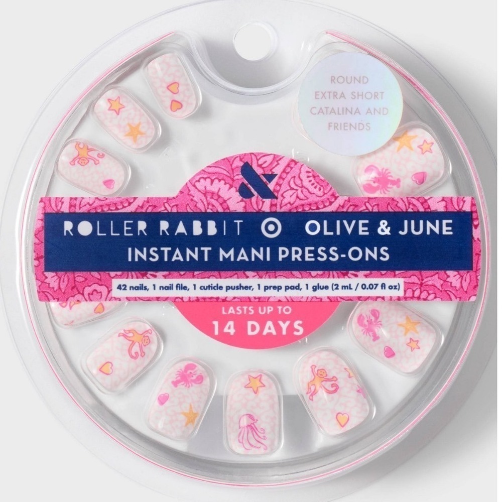 Olive & June Roller Rabbit Press On Nails Catalina and Friends Round Extra Short